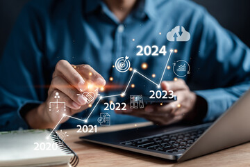 Aufkleber - Happy New year 2024 with chart graph and countdown merry christmas and happy new year, Planning and challenge strategy business in new year 2024 Concept.