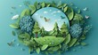© Oulaphone - Background illustrations of paper cut signs and symbols to save planet earth, World environment day. AI generated background.
