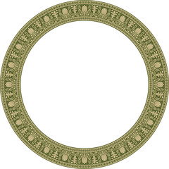 Wall Mural - Vector gold and green round classical Greek ornament. European ornament. Border, frame, circle, ring Ancient Greece, Roman Empire..