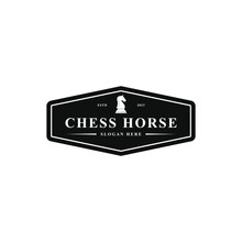 Black Chess Horse Knight Piece Silhouette Logo Design Vintage Retro Style