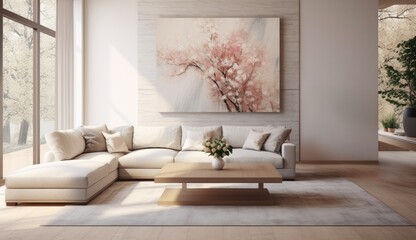 Wall Mural - Scandinavian style living room. Modern interior with frames on the wall