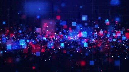 Abstract wave technology network connection dots and lines digital data flow concept. Big Data technology visualization digital glowing particles wave gradient background.
