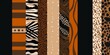 Hand drawn ethnic striped abstract pattern with leopard skin. Collage contemporary print. Fashionable template for design, Generative AI 