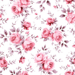 Wall Mural - seamless pattern with pink roses,wallpaper,love,design,leaf,art,decoration ,AI generated