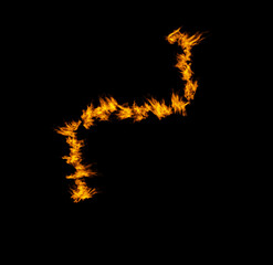 Wall Mural - fire, burning and orange flame on black background, inferno and power with mockup space. heat patter