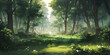 © dan - anime cartoon style woodland forest background banner, generated ai