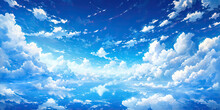 Anime Beautiful Blue Sky White Clouds Sky Background, Generated Ai