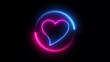 Blue and purple neon heart on black background. 3d render, abstract ultraviolet background with neon heart frame.