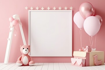 Wall Mural - Mock up poster frame in children room, kids room, Valentine's day, Generative AI 