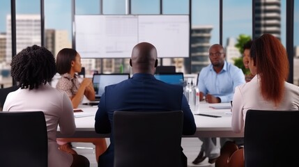 Aufkleber - HR manager interviewing group of African American People for job.