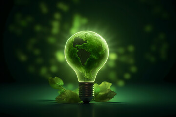 Wall Mural - renewable energy light bulb with green energy, Earth Day or environment protection Hands protect forests that grow on the ground and help save the world, solar panels	