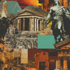 Ancient Rome empire cartoon collage repeat pattern