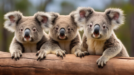  A group of funny koalas close-up