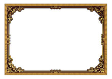 Gold Photo Frame With Corner Thailand Line Floral For Picture, Vector Design Decoration
