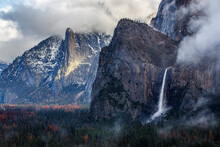 Bridalveil Falls Seen From Tunnel View In Yosemite National Park.