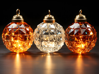 Wall Mural - Three glass Christmas balls on a black background. New Year decoration.