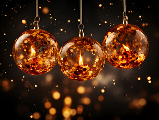 Wall Mural - Christmas and New Year background with burning candles in the shape of balls