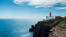 Cabo De Sao Vicente, Sagres, Portugal, Lighthouse View Over The Ocean