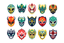Lucha Libre Set Of Luchador Mexican Wrestling Masks. Vector Illustration Design.