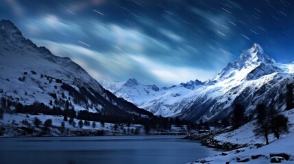  Under the starry night sky, the enchanting Aurora Borealis dances above the sea, casting its ethereal glow over the snow-clad mountains and the twinkling city lights. 