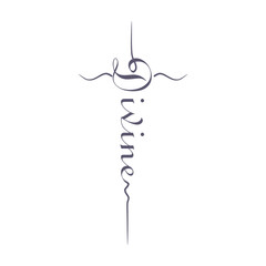 Divine word in the shape of a cross. Christian, religious and churh typography concept. Design with christian icon divine .