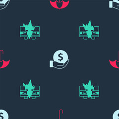 Poster - Set Umbrella, Money with shield and Car accident on seamless pattern. Vector