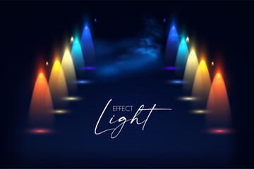 Wall Mural - Show light. Colorful spotlights with fay. Transparent light effect.