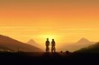 © Nattawat - Backpacker family ride a bike on the road at sunset go to the mountain, behind view, silhouette, AIi generated