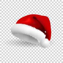 Santa Claus Hat Isolated On Transparent Background. Realistic Vector. 3d Illustration.