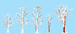 Set of snowed trees for winter landscapes and design elements. Vector illustration isolated on blue background.