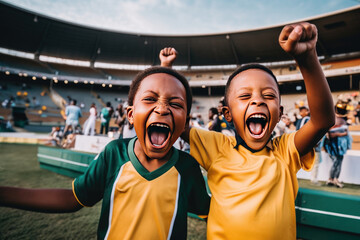 Kid Cheering football on the football field, AI generated