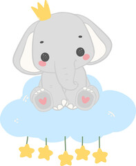 Wall Mural - baby shower elephant, cute elephant in bathtub