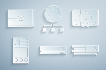 Wall Mural - Set Video game console, Create account screen, Computer network and Chest for icon. Vector