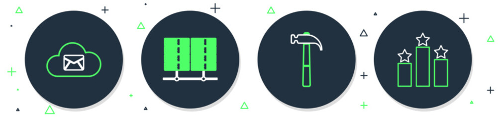 Poster - Set line Server, Data, Web Hosting, Hammer, Cloud mail server and Ranking star icon. Vector