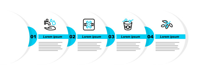 Sticker - Set line Date fruit, Ramadan drum, No sweets and Wudhu icon. Vector