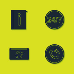 Set User manual, Phone call, Setting and Clock 24 hours icon. Vector