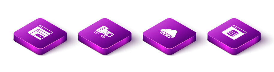 Set Isometric Software, Computer monitor screen, Web development and Server, Data, Hosting icon. Vector