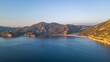 Drone view of Oludeniz and its surroundings at sunset in Fethiye Turkey 