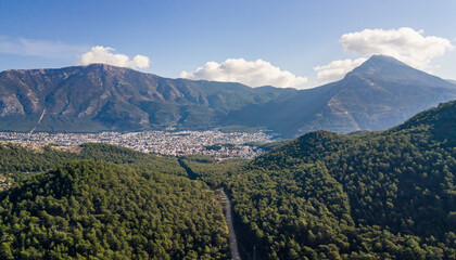 Poster - Drone view over the town of Oludeniz from Kayakoy Leivissi in Fethiye Turkey