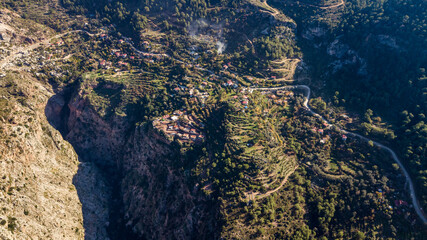 Canvas Print - Drone view of the Butterfly Valley and its surroundings at sunset in Fethiye Turkey