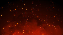 3D Burning Embers Glowing. Fire Glowing Particles On Black Background. 3d Illustration