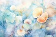 Sea flowers and algae in gently light colors. Abstract background of marine flora and fauna, aquatic and underwater world. Sea life concept.