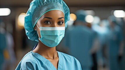 In the operating room, a female surgeon is utilising a computer tablet..