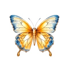 Wall Mural - Beautiful yellow butterfly isolated on white background in watercolor style.