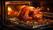 Thanksgiving turkey in the oven for thanksgiving day or christmas dinner