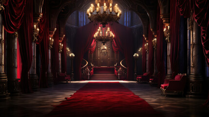 Wall Mural - Vampire Dracula castle interior, victorian red furnitures. Halloween concept. Generative AI