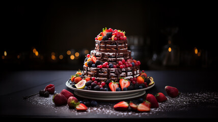 Gorgeous cake decorated with fruit and pastry creams