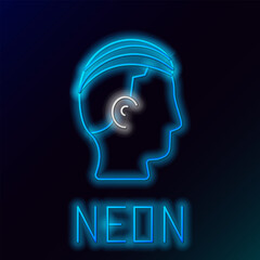 Sticker - Glowing neon line Hairstyle for men icon isolated on black background. Colorful outline concept. Vector