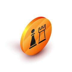 Sticker - Isometric Chess icon isolated on white background. Business strategy. Game, management, finance. Orange circle button. Vector