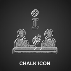 Poster - Chalk Interview with a famous person icon isolated on black background. Television or internet broadcast where a journalist talks to a celebrity. Vector